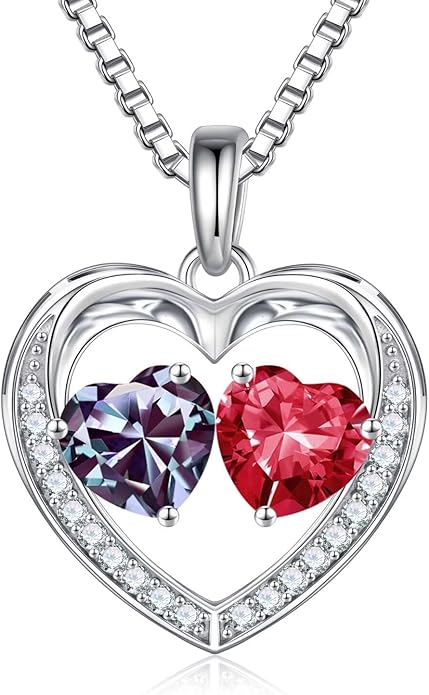 Iefil Valentines Day Gifts for Her - 925 Sterling Silver Heart Birthstone Necklace, Anniversary Birthday Gifts for Women Wife Girlfriend Mom Her