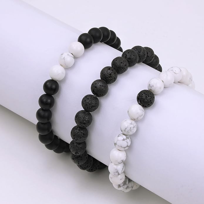 XIANNVXI Natural Stone Beads Bracelet for Men Crystal Bracelets 8MM Tiger Eye Lava Rock Obsidian Beaded Bracelet Set Black/Red/Blue Crystal Beaded Bracelets for Men