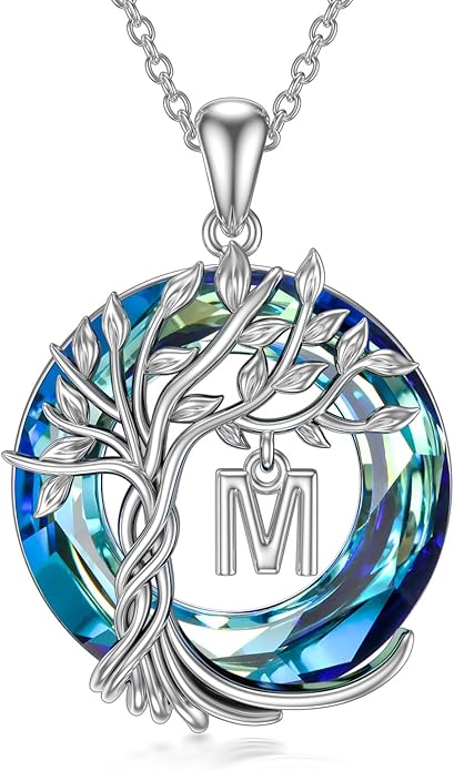 TOUPOP Gifts for Women Tree of Life Necklace 925 Sterling Silver Initial Pendant Family Tree Crystal Jewelry Valentine's Day Birthday Gifts for Her Mom Wife Girlfriend Daughter