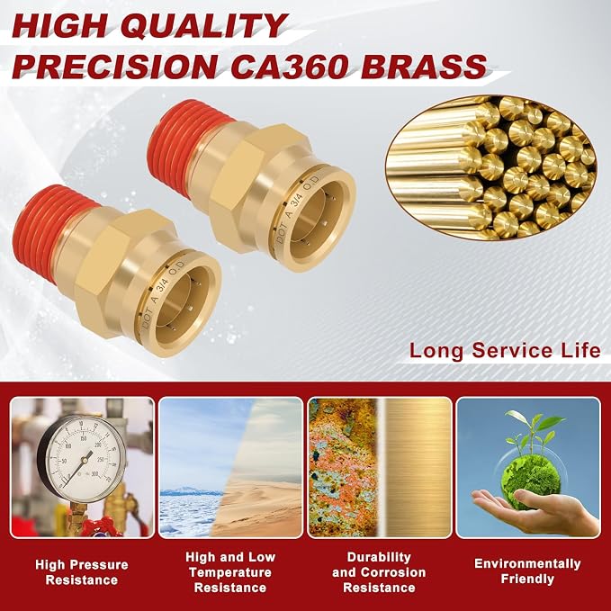 DOT Approved Male Straight Brass Union 3/4" Tube x 1/2" NPT, Quick Connect Union - Image 2