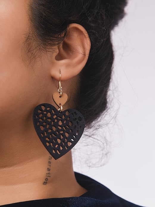 MINACHI Bohemian Hollow Cut-Out Wood Leather Dangle Drop Earrings, Boho Chic Hippie Statement Jewelry Gift for Women