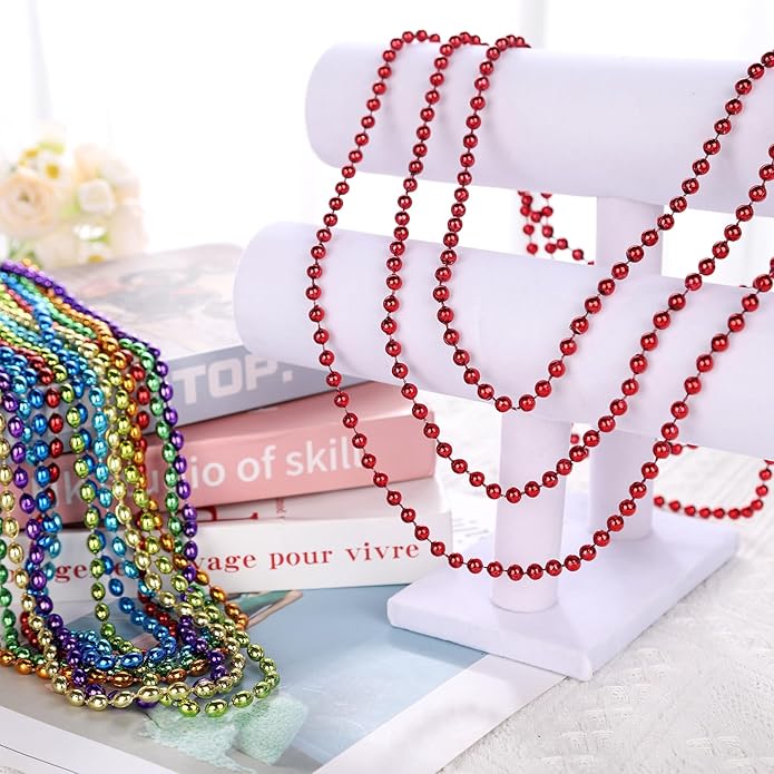 Mardi Gras Beads Necklaces, 33 Inch Plastic Beads for Party Favors, Festival Decorations, Parade Throws, Christmas, St. Patrick's Day Celebrations