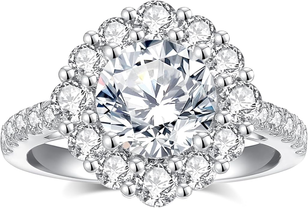 Moissanite Engagement Rings for Women,D Color VVS1 Round Cut Moissanite Ring 925 Sterling Silver Promise Rings for Her