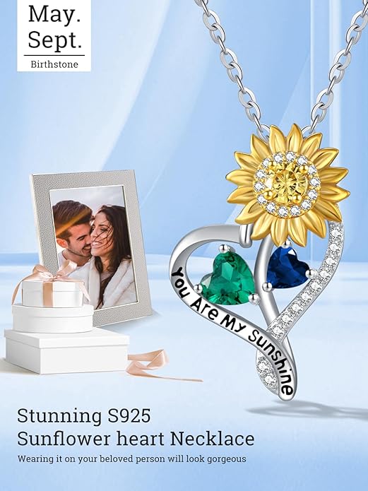 Valentine's Day Gifts for Wife 925 Sterling Silver Double Birthstone Pendant Necklaces I Love You for Always and Forever Necklace Anniversary Birthday Gifts for Wife Girlfriend Mom Her