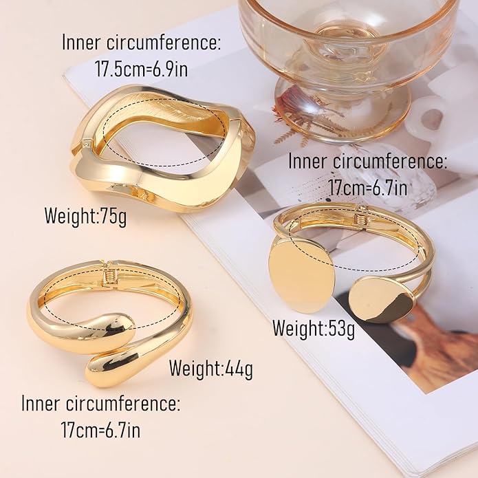CASDAN Chunky Gold Bangle Bracelets for Women Dainty 14k Gold Plated Twist Hinged Cuff Stackable Bangles Set Trendy Statement Bracelet Stack Fashion Jewelry Gifts