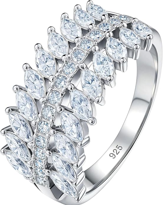 D Color VVS1 Moissanite Rings for Women 925 Sterling Silver Wedding Bands Marquise Eternity Rings Stackable Promise Size 5-10