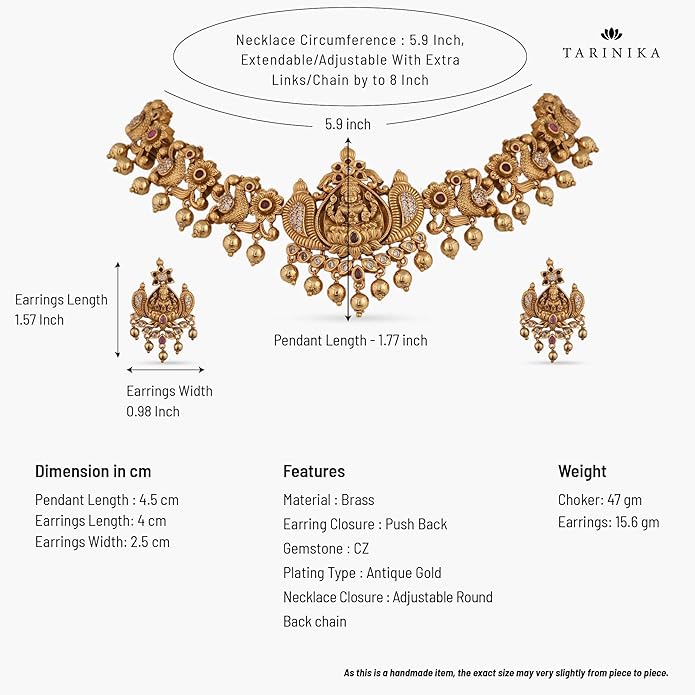 TARINIKA Brass Indian Choker Necklace Set - Gold Plated Cubic Zirconia Indian Jewelry Sets for Women Dangle, Drop, Jhumka Earrings Traditional Desi Necklace Pearls Gift for her