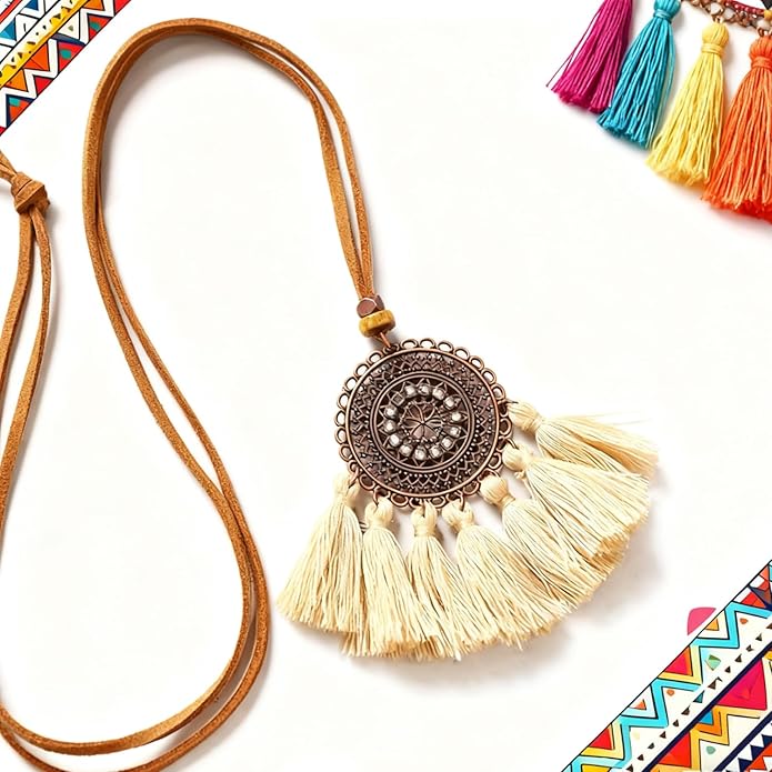 Boho Necklaces for Women, Vintage Pendant Necklaces Two Layers of Wear Choker, Adjustable Trendy Necklace Hippie Handmade Fashion Jewelry Accessories, Birthday Gifts