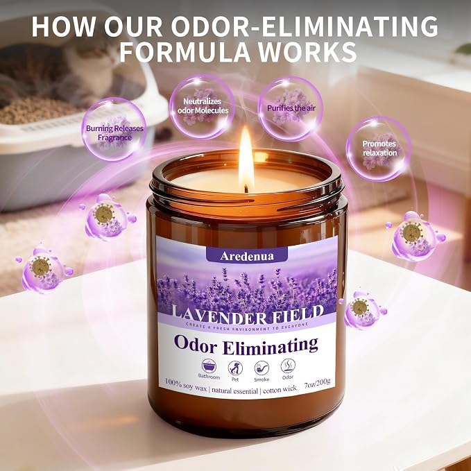 Lavender Odor Eliminating Candles, 7 oz Soy Scented Candle - Image 5