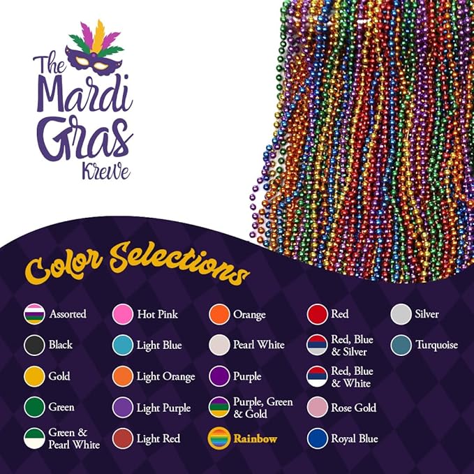 THE MARDI GRAS KREWE - LGBTQ Pride Rainbow Bead Necklace – Vibrant, Durable, Unisex Accessory for Pride Month Parades, Parties, and Celebrations - 72 Pieces