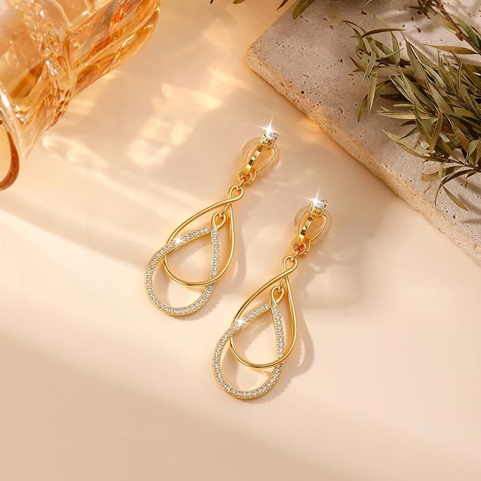 Clip on Earrings for Women Statement Drop Dangle Earrings for Women Jewelry Hypoallergenic Trendy 14K Gold/Silver Plated Earring Non Pierced Earring Jewelry Gifts Wedding Party Fashion Trendy Jewelry Gifts