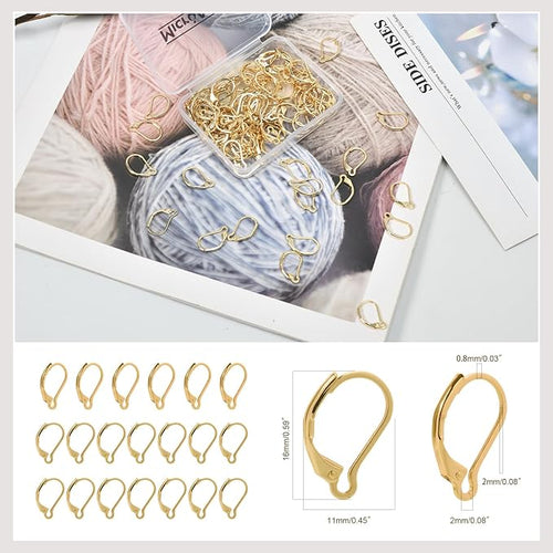 100Pcs 14K Gold Filled Leverback Earwires French Earring Hooks,Hypoallergenic Dangle Ear Wire Findings for DIY Jewelry Making Supplies (Gold-French Leverback Earwires)