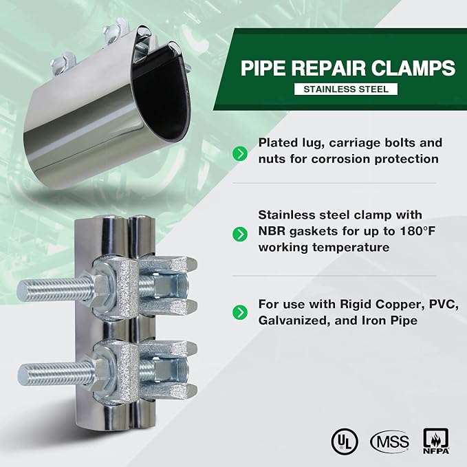 Highcraft Pipe Repair Clamp 4'', IPS Double Bolt, 6” Long, Stainless Steel - Image 3