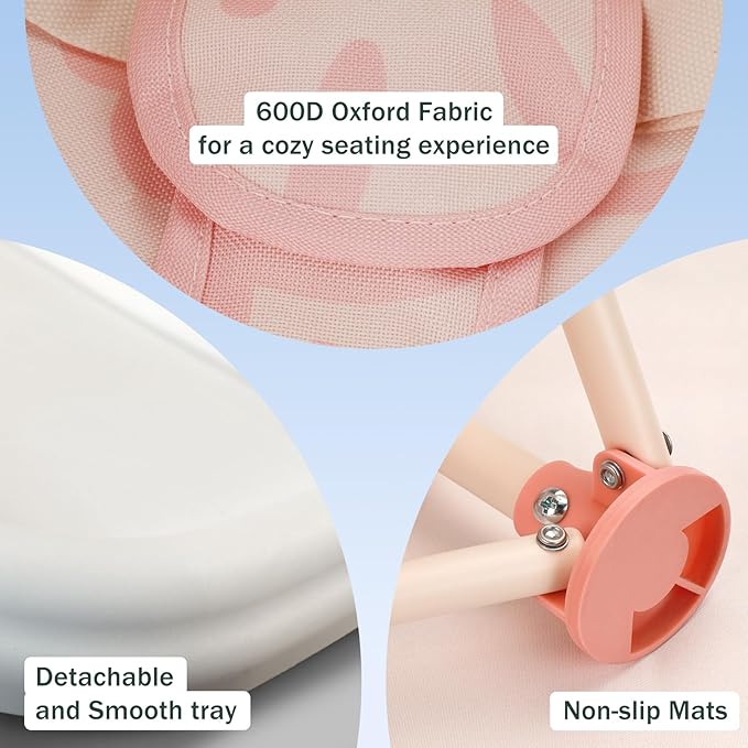 Tiny Marvels Portable 3-in-1 Baby Chair, Cozy Booster Seat, Baby Seat with Tray, Compact Foldable, Toddler Chair with Child Safety Belt Carry Bag, Perfect for Travel (Blush Bloom)