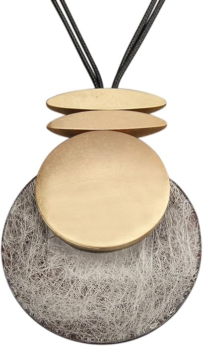 GelConnie Leather Necklace for Women Large Pendant Long Brown Necklace Circle Leather Choker Vintage Sweater Necklace Gold Chunky Boho Necklaces for Women
