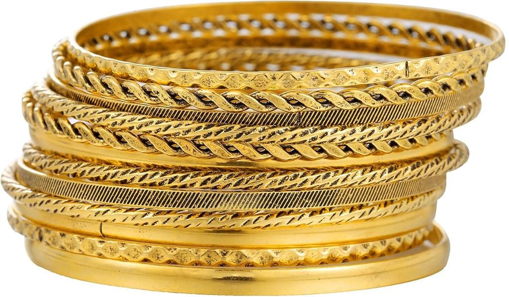 16Pcs Gold Bangle Bracelets for Women - Multi Layer Stackable Textured Bracelets Boho Jewelrys Set.