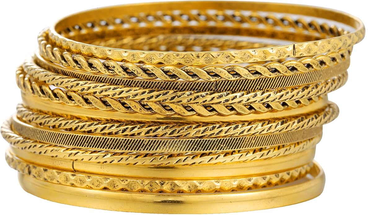 16Pcs Gold Bangle Bracelets for Women - Multi Layer Stackable Textured Bracelets Boho Jewelrys Set.