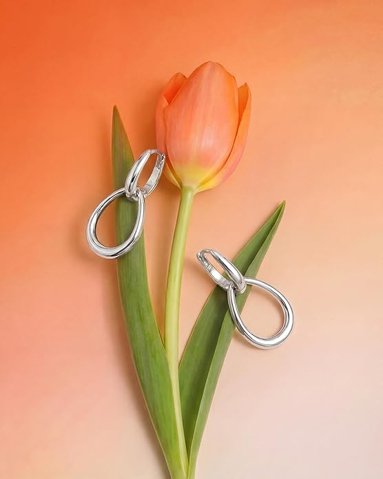 Gold Earrings for Women Trendy 14K Gold Plated Double Hoop Dangle Earring Thin Minimalist Lightweight Dainty Drop Earrings Jewelry Gift for Her