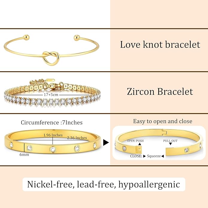 18 K Gold Plated Love Bangle Bracelet Stack Cuff Jewelry for Women Jewelry Set for Women Gift with Box