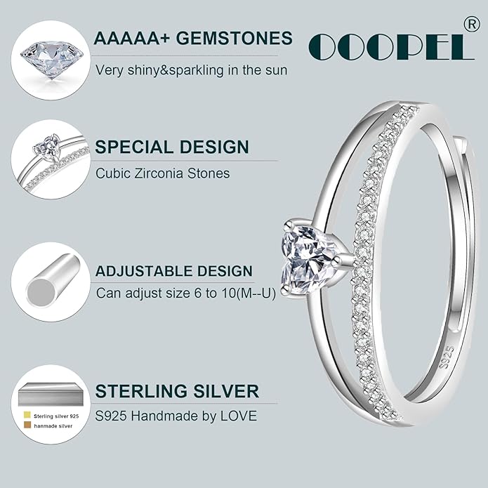 OOOPEL Sterling Silver Adjustable Ring S925 Silver Rings for Women Cubic Zirconia Twist Love Knot Dainty Ring Silver Minimalist Open Finger Rings Silver Thumb Sterling Silver Ring