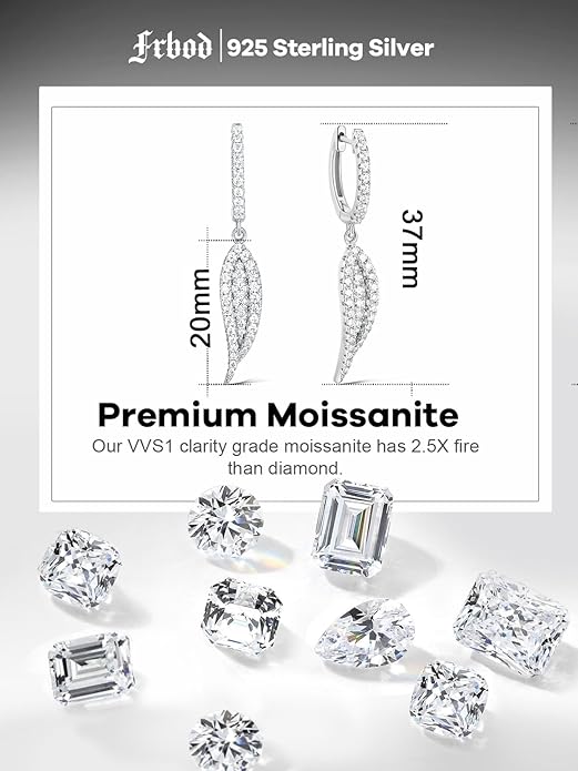 Color-D VVS1 Clarity Moissanite Leaf Angel Wings Dangle Earrings, Solid 925 Sterling Silver with Gold/White Gold Plated, Christmas Birthday Mother's Day Anniversary Earrings for Her