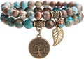 Bivei Natural Semi Precious Gemstone beads bracelet for women - Life Tree and Leaf Charm Energy Reiki Crystal Stretch Bracelets