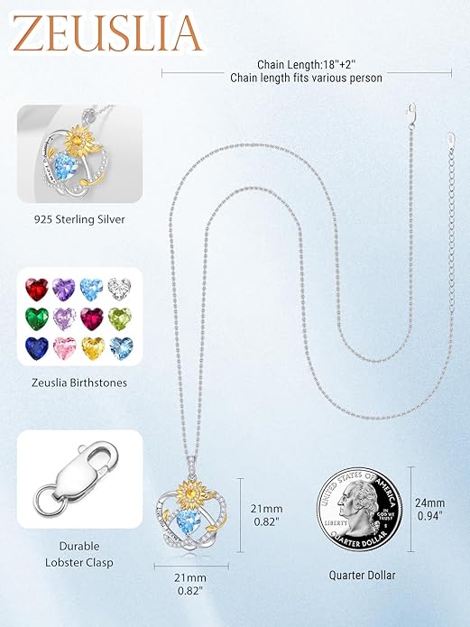 Valentine's Day Gifts for Wife 925 Sterling Silver Double Birthstone Pendant Necklaces I Love You for Always and Forever Necklace Anniversary Birthday Gifts for Wife Girlfriend Mom Her