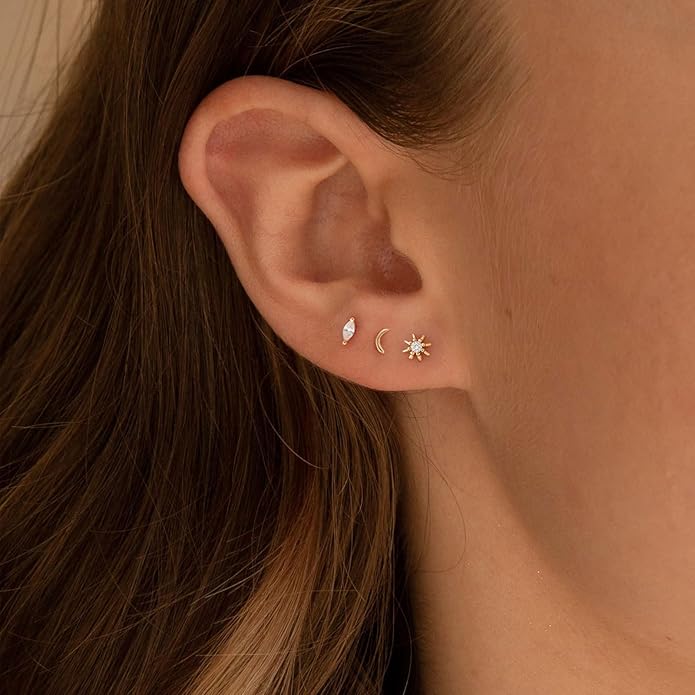 VRIUA 20G Tiny Flat Back Earrings for Women - 14K Gold/Silver Plated Small Flat Back Stud Earrings Hypoallergenic Cartilage Helix Piercing Jewelry
