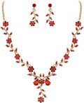 BriLove Women's Wedding Jewelry Leaf Cluster Flower Crystal Dangle Earrings Pendant Necklace Set for Bridal