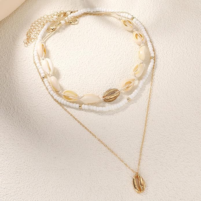 Nackiy Handmade Sea Shell Necklace for Women Summer Adjustable Natural Shell Collar Necklace