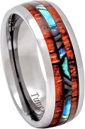 Tungsten Ring Hawaiian Koa Wood Abalone 8mm Comfort Fit Band