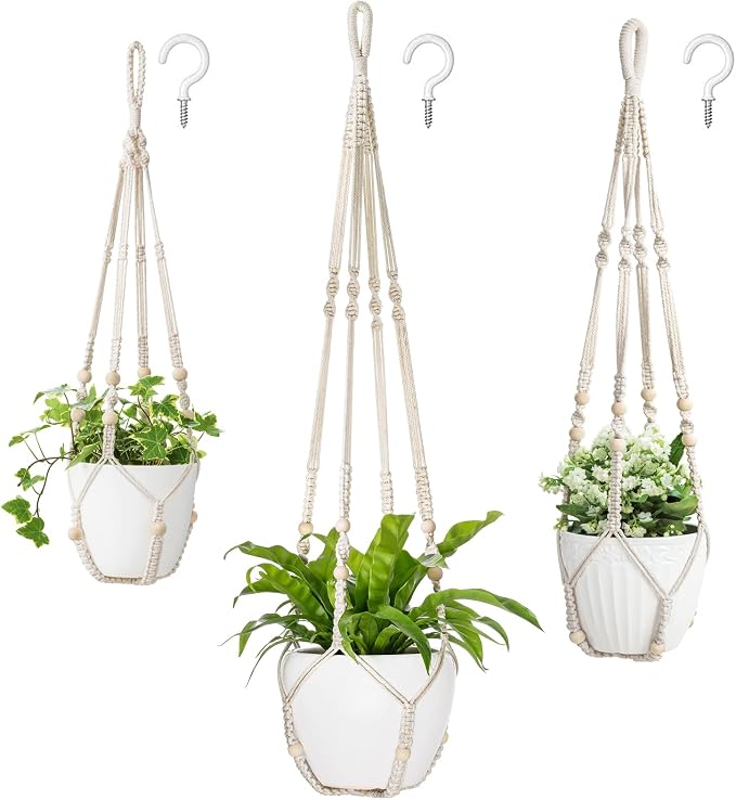 Mkono 3 Pack Macrame Plant Hangers Hanging Planters by Mkono