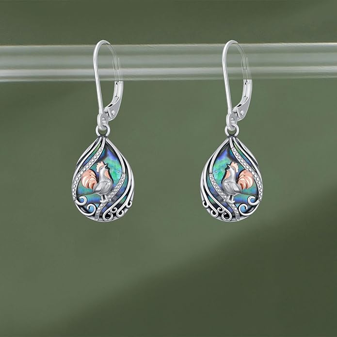 Animal Earrings 925 Sterling Silver Abalone Shell Dangle Drop Earrings Leverback Earrings Cute Animal Jewelry Gifts for Women Girlfriend