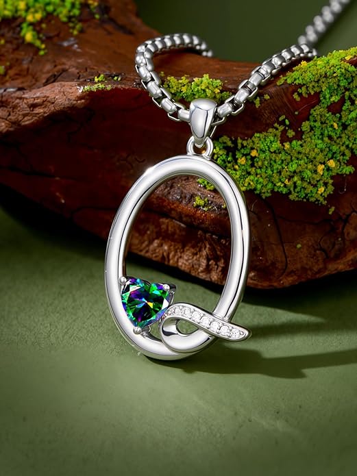 Valentines Day Gifts for Women Alphabet A to Z Initial Birthstone Pendant Necklaces for Women - 18k White Gold Plated Personalized Name Jewelry Valentine Mothers Day Birthday Gifts for Women Her Girlfriend