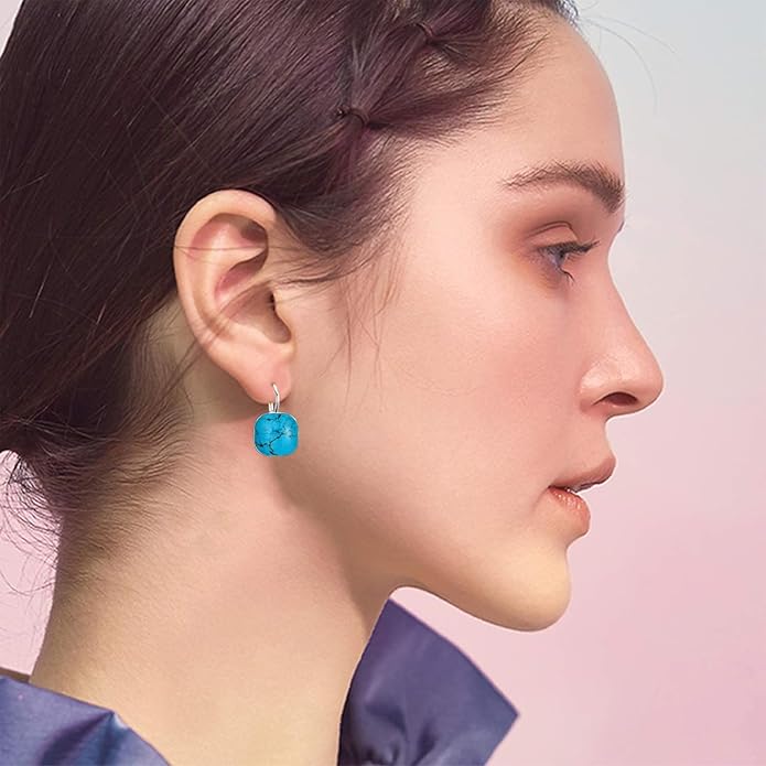 AOBOCO Sterling Silver Leverback Earrings Embellished with Crystals from Austria, Hypoallergenic Cushion Cut Square Crystal Earrings, Fine Anniversary Birthday Jewelry Gifts for Women