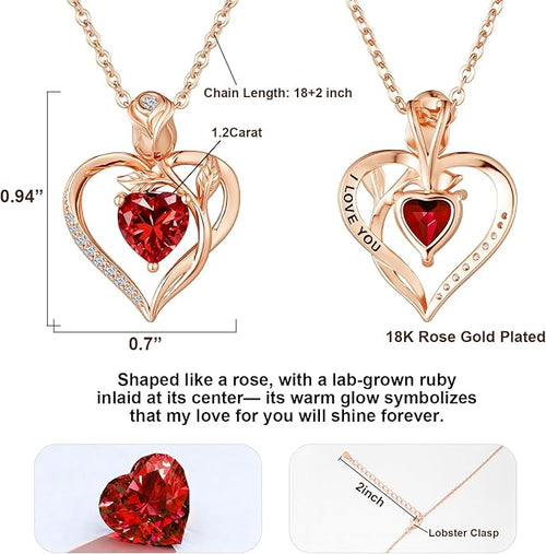 1.2CT Rose Heart Necklace Option of Moissanite or Lab-Grown Sapphire Ruby Emerald&More Necklace for Women Birthstone Girlfriend Necklace S925 Sterling Silver 18K White/Rose Gold Plated D Color VVS1 Gift for Wife Mother Daughter for Birthday Anniversary...