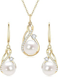 Sterling Silver Pearl Jewelry Set with Shiny Moissanite, Real Freshwater Pearl Earrings Necklace for Women, Wedding Jewelry for Brides Bridesmaid, Mother's Day