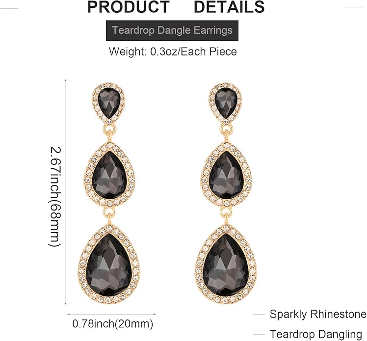 Vintage Rhinestone Teardrop Dangle Earrings Long Dangling Drop Earrings Crystal Chandelier Earrings for Women Wedding Bridal Prom