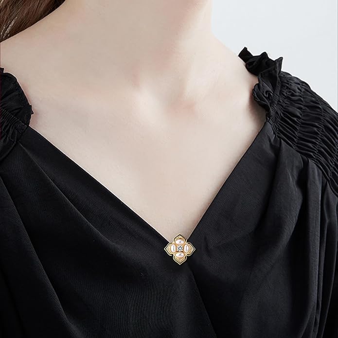 Pearl Flower Brooch for Women - Gold Plated Pearl Flower Pin Rhinestone Buttons Lapel Pin Jewelry - Valentine's Day Gift