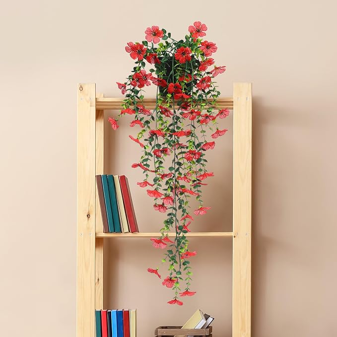 Fake Plants Hanging Artificial Potted Faux Eucalyptus Plants and Flowers | - Image 6