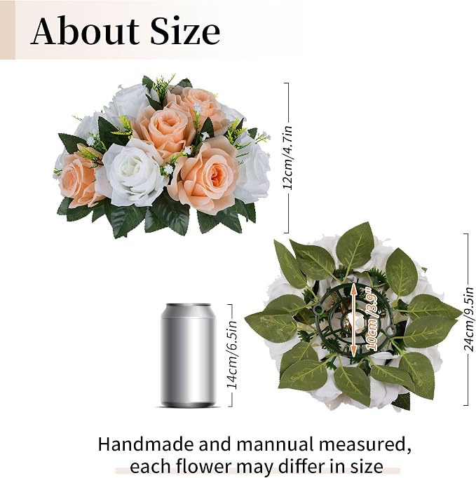 BLOSMON Rose Flower Balls Centerpieces: 6pcs Peach Fuzz Artificial Flowers | - Image 6