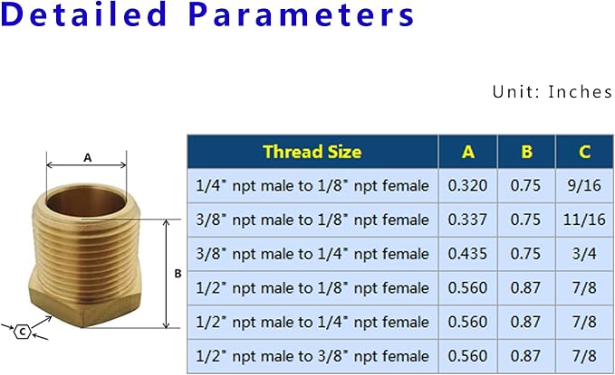 3/8" x 1/8" NPT Bushing Brass Reducer Adapter Reducing Pipe Fitting 5pcs - Image 3