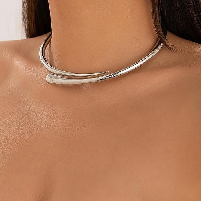 Chunky Gold Statement Necklace for Women - Thick Collar Choker Necklace, Bold Fashion Jewelry for Women