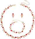 Austrian Crystal Rhinestone Choker Necklace Dangle Earring Link Bracelet Jewelry Set for Brides Bridesmaid Prom Costume Accessories for Women