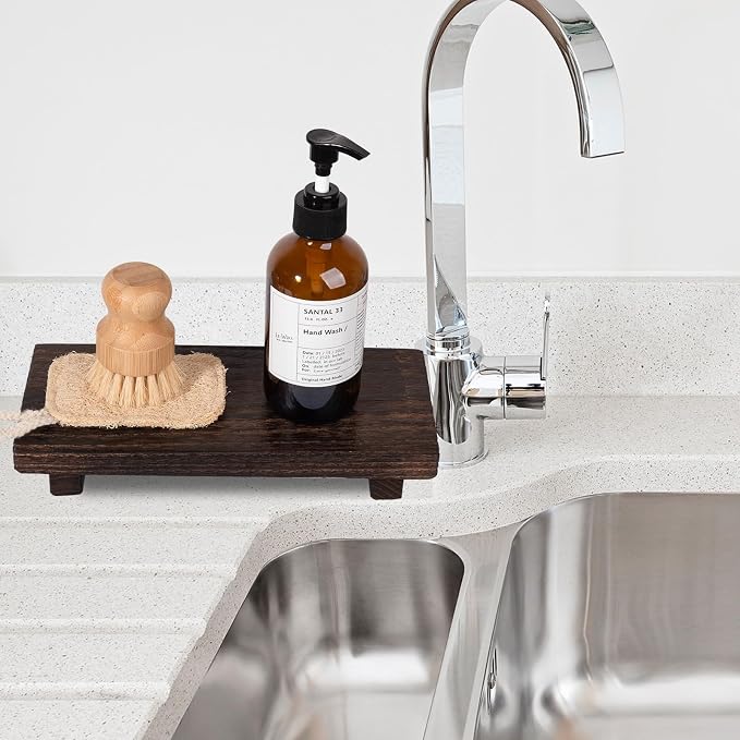 Wood Bathroom Tray Farmhouse Decor Kitchen Soap Holder, Lightweight, Easy Clean - Image 3