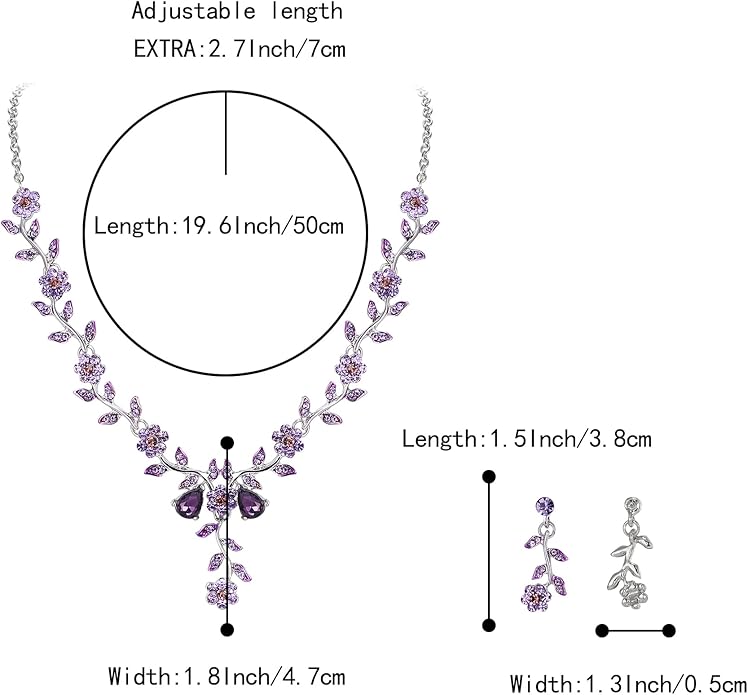 BriLove Women's Wedding Jewelry Leaf Cluster Flower Crystal Dangle Earrings Pendant Necklace Set for Bridal