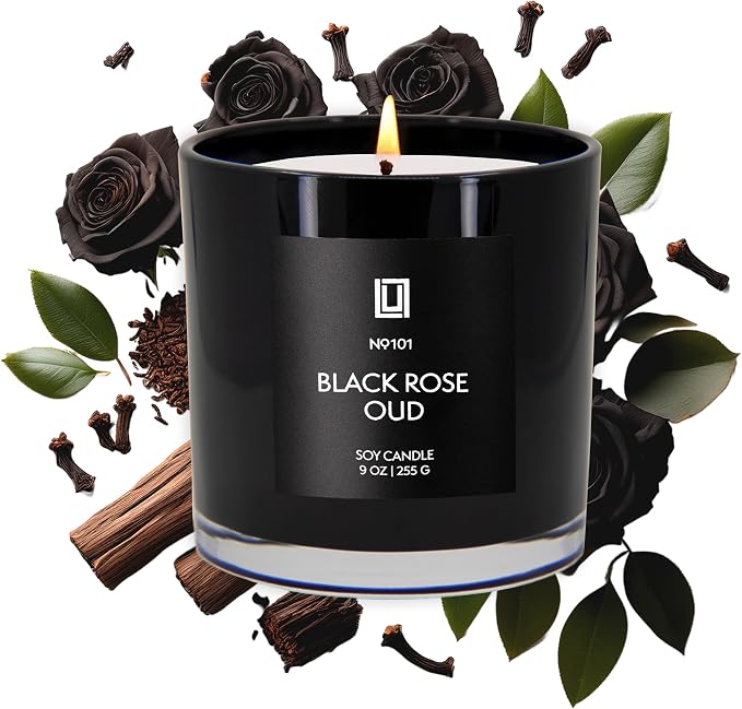 Lulu Candles Black Rose & Oud Scented Soy Jar Candle, 9 Oz. | Smells Floral and by LULUCANDLES