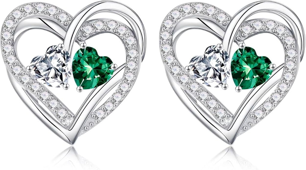 Iefil Valentines Day Gifts for Her, 925 Sterling Silver Heart Birthstone Earrings, Anniversary Birthday Gifts for Women, Birthstone Jewelry for Her Wife Girlfriend Mom