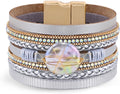 Wrapped Bracelets for Women,Leather Bracelet,Boho Bracelets for Women,Multi-Layer Pearl Crystal Bracelet Bangle Jewelry