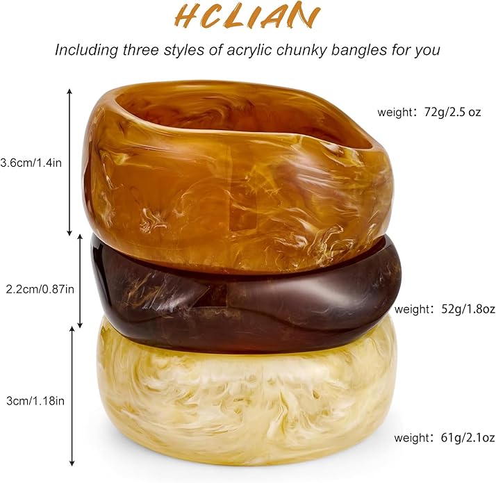 3 PCS Acrylic Resin Bracelet for Women Irregular Geometric Cuff Wide Wristband Bangles Trendy Chunky Resin Stackable Stretch Bracelet Jewelry Set